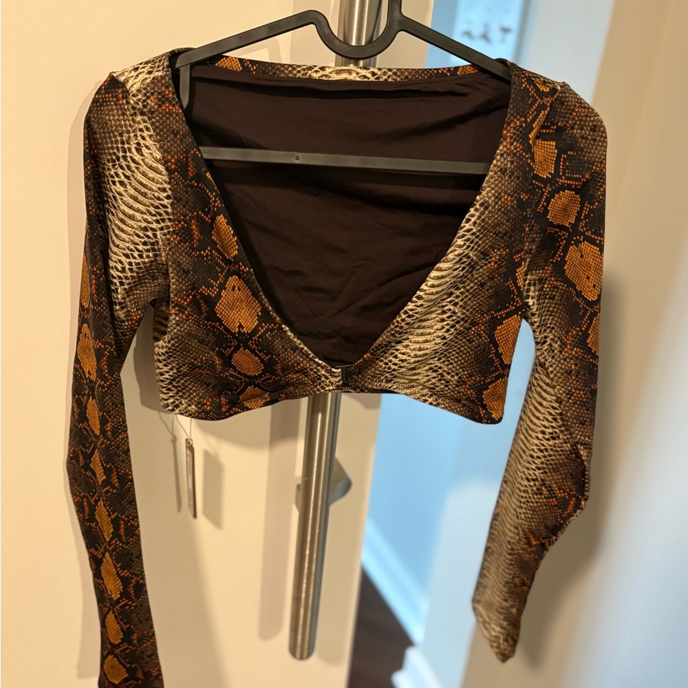 Skims Swimwear Reptile Pattern Long Sleeve Top
